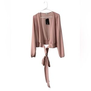 Fashion Nova Wrap Crop Top Mauve Pink Long Sleeve Tie Front XL NWT